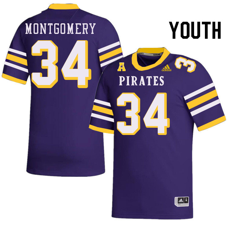 Youth #34 London Montgomery ECU Pirates College Football Jerseys Stitched-Throwback